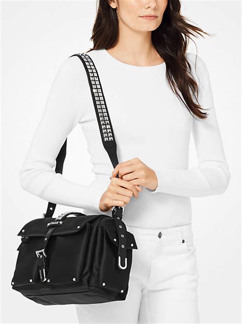 Olivia Large Studded Satin Messenger Bag 